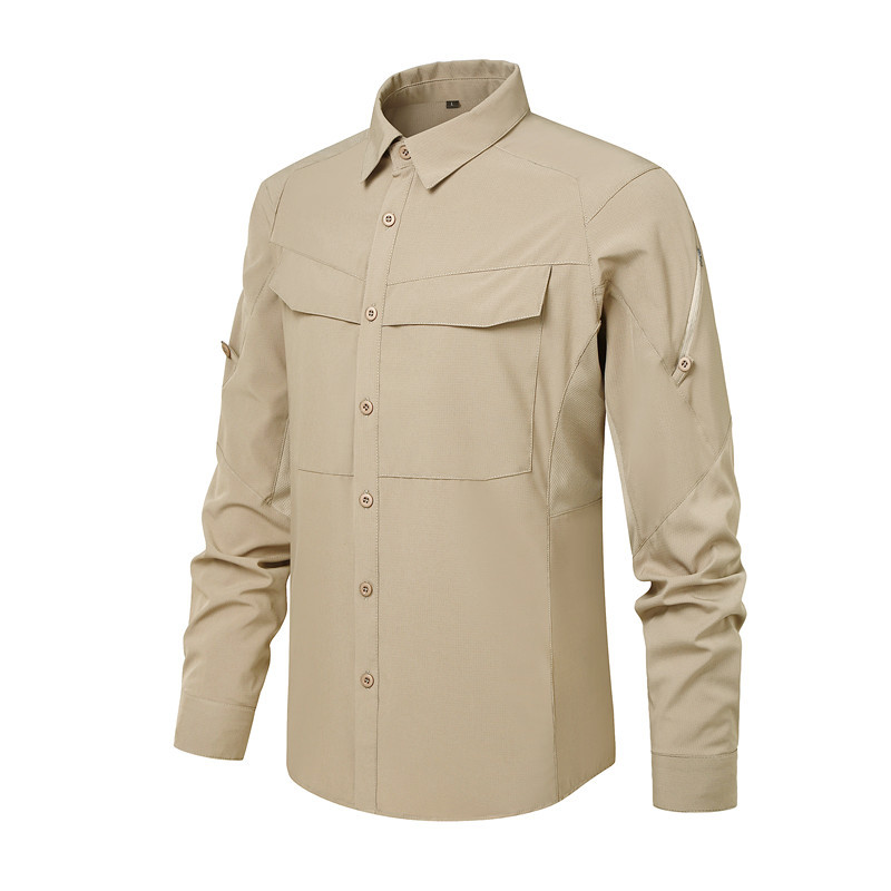 Outdoor Quick-Drying Shirt for Men, Summer Single-Layer Thin Tactical Shirt, Long-Sleeved Workwear, Elastic, Water-Repellent, Breathable and Quick-Drying