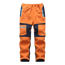 Outdoor childrens assault pants boys and girls children autumn and winter skiing hiking pants plus velvet soft shell waterproof and windproof warm