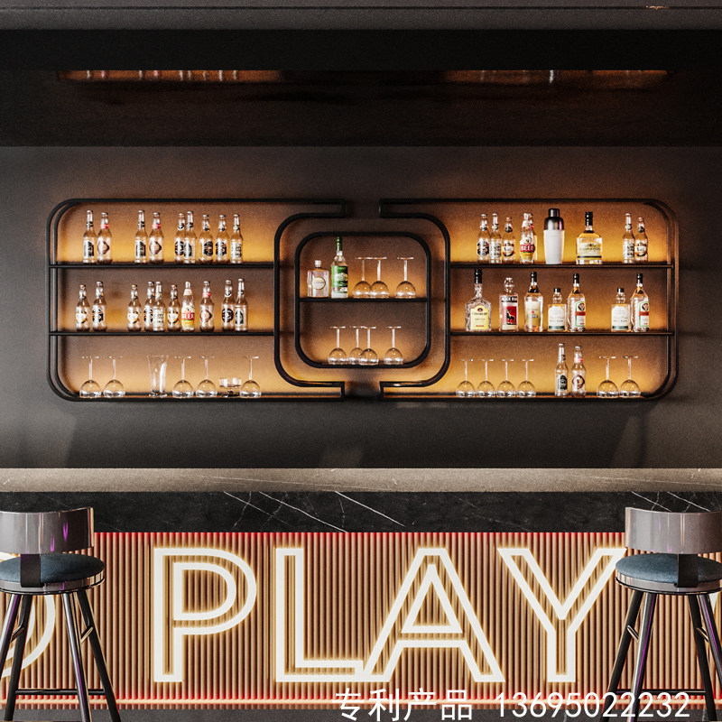 2025 Bar Counter Wine Rack Wall-Mounted Wall-Mounted Iron Wine Display Rack Wine Cabinet Red Wine Storage Rack