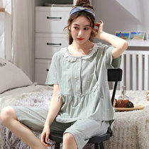 Pregnant Woman Pyjamas Loose Pure Cotton Short Sleeve Summer Pregnancy Postnatal Breastfeeding Suit 200 catty Yard Month Subsuit
