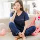 Mùa hè Hàn Quốc cotton ngắn tay quần pyjama cổ chữ V màu đỏ S nhỏ tay nửa có thể mặc bên ngoài phù hợp với dịch vụ gia đình