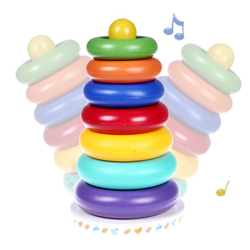 Colorful ferrule circle baby educational toys stacking music Color and size Early education tumbler toys 0-2 years old