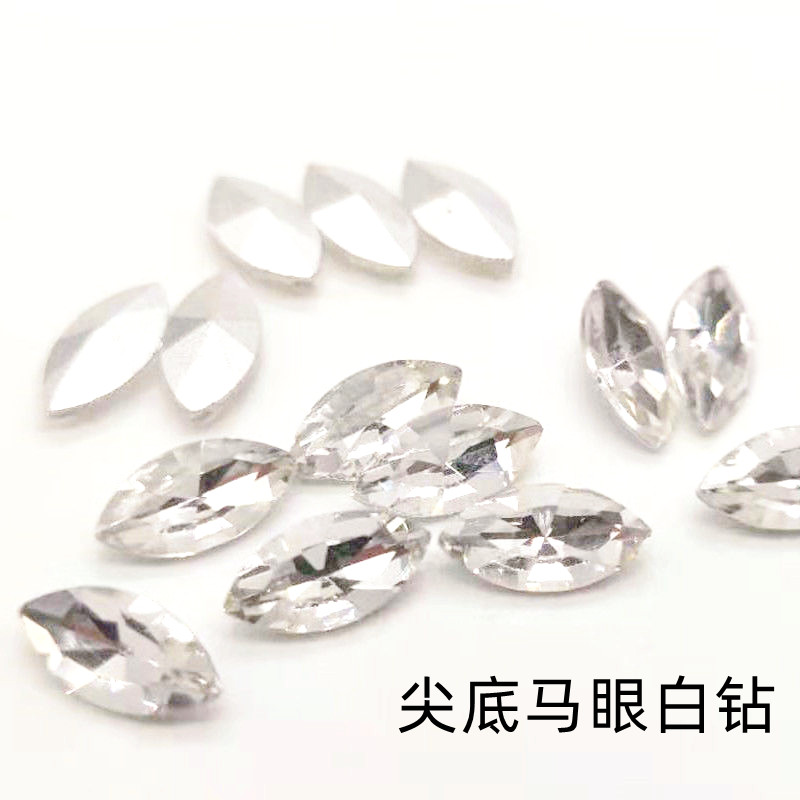 国产尖底马眼钻菱形切面透明橄榄钻立方白钻散珠水钻饰品钻鞋钻