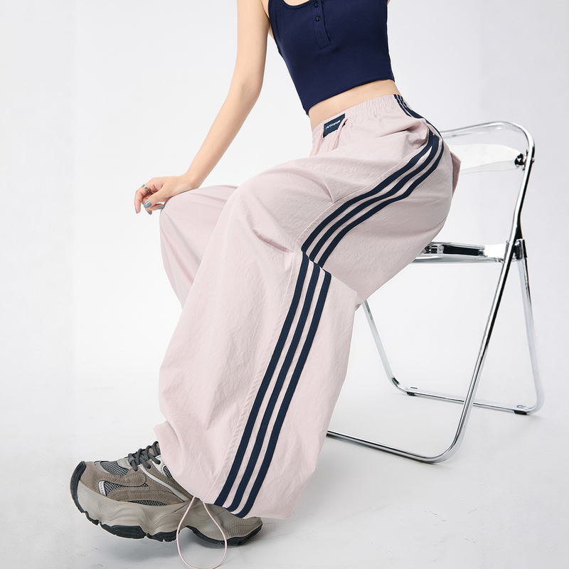 Pink American-Style Three-Piece Casual Cargo Pants for Petite Women, Spring and Summer Thin Quick-Dry Outdoor Loose Wide-Leg Sports Pants