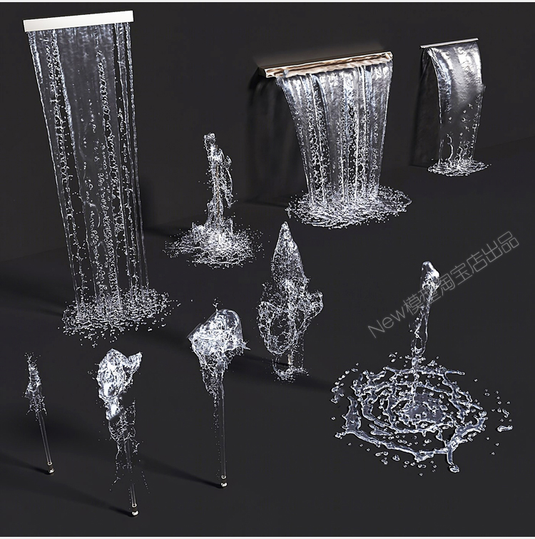 图片[2]-商业广场3DMAX模型现代欧式喷泉喷池水景水柱水帘瀑布流水3D模型-cg男孩