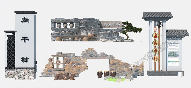 图片[26]-新中式美丽新农村旅游乡村民俗宿文化景墙围墙入口3D模型3dmax-cg男孩