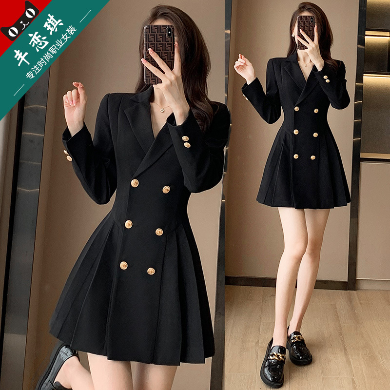 Black Skirt-Style Trench Coat for Women, High-End Spring and Autumn New Style, British Style, Waist-Cinching, Slimming, Suit Collar Dress Black Skirt-Style Trench Coat for Women, High-End Spring and Autumn New Style, British Style, Waist-Cinching, Slimming, Suit Collar Dress