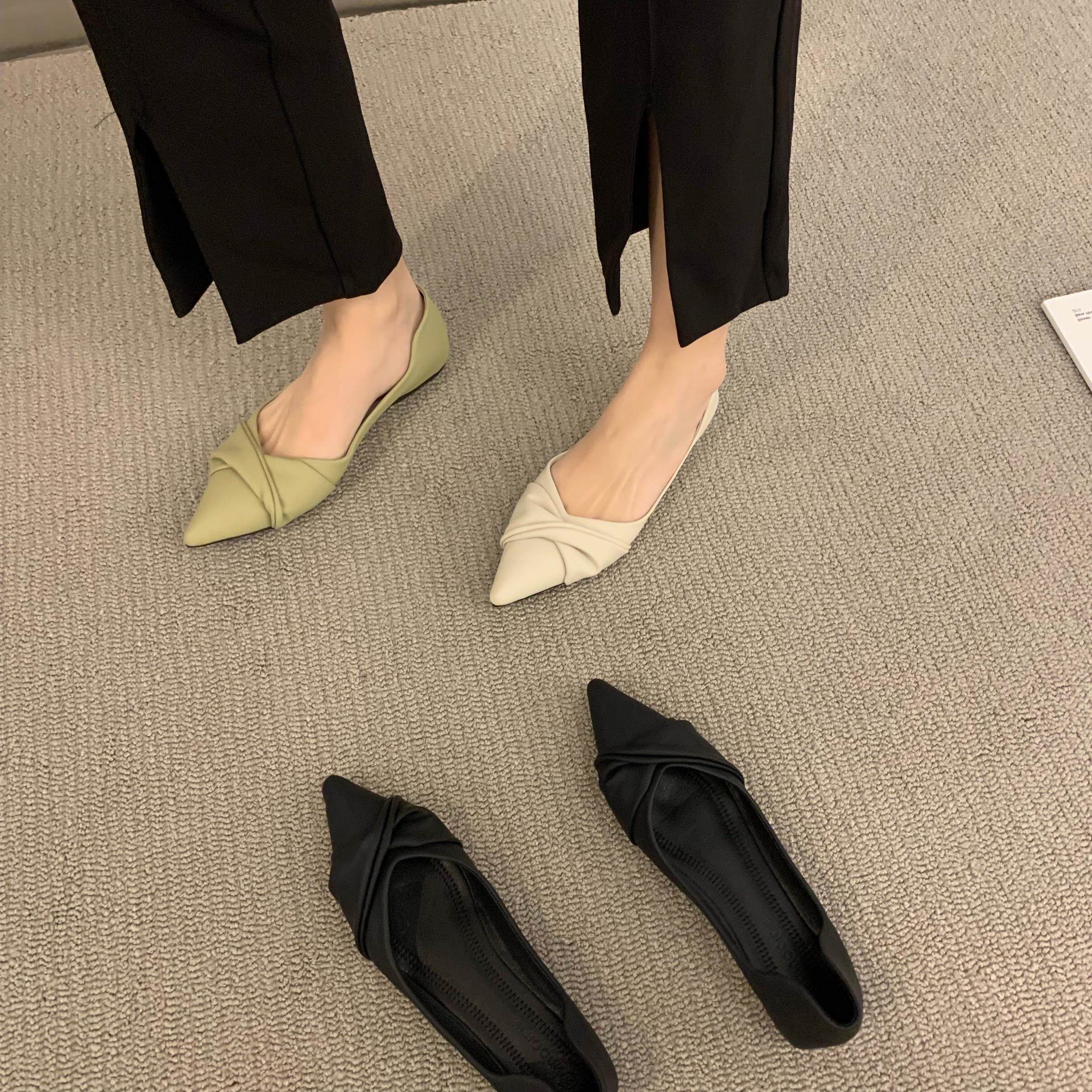 Otterles Outlets Eurogoods Foreign trade Brand French Shoes Clear Barn Pick Up Flat Bottom Pointed Black Single Shoes