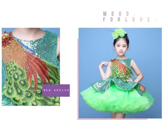 Người mẫu catwalk váy cô gái trang phục trẻ em trình diễn váy fluffy váy trẻ em mặc con công váy công chúa - Váy trẻ em shop quần áo trẻ em
