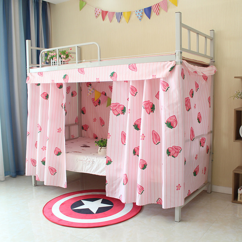 Student Dormitory Girl Hearts Strawberry Shading Curtain Pink Princess Wind Bed Mantle Bunk Beds Girls Dorm Room Bed Curtain