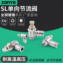 All-copper nickel-plated pneumatic trachea joint speed regulation one-way restrictor cylinder throttle valve SL6-01 8-02 10-03