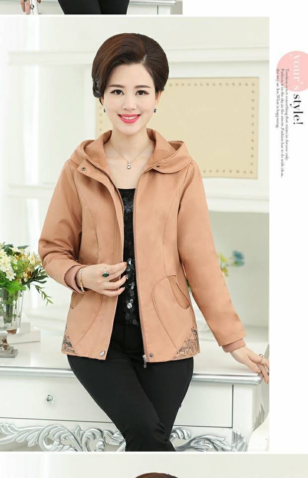 Áo khoác nữ trung niên mùa xuân và mùa thu áo ngắn mẹ ăn mặc giản dị áo khoác nữ trung niên áo sơ mi cỡ lớn mẫu áo sơ mi cho người lớn tuổi