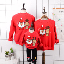 Childrens clothes Christmas parent-child winter q4 Korean version of boy plus velvet sweater baby jumpsuit three whole family dress