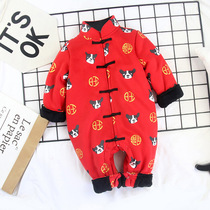 Baby red ha clothes New year Dress 1 year old clothes childrens clothing Q4 winter boys and girls Tang suit infant jumpsuit