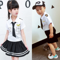 Boys suit summer Q4 baby short sleeve childrens shorts two-piece tie girl pilot uniform skirt