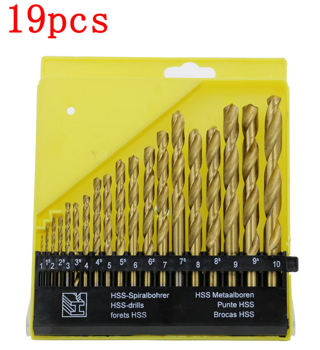 Drill bit set Titanium-plated twist drill bit high-speed mesh metal drill bit steel aluminum woodworking bit 13 pieces 19 pieces