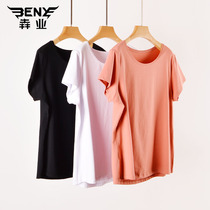 Running Lady Short Sleeve Summer Cotton Loose Slim ROUND COLLAR HALF SLEEVE PURE COLOR BREATHABLE BLACK WHITE CASUAL T-SHIRT 9531