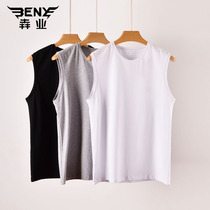 Running mens cotton vest round collar spring summer thinned with sleeveless wide shoulder cross bar chopping sleeves sport gym suction sweatshirt 9532