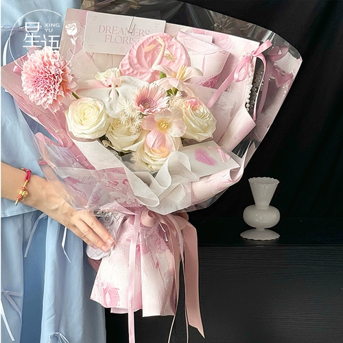 星语 Китайский День Святого Валентина с тиснением, бронзовая блестящая серия, оберточная бумага для букета цветов, романтическая картина маслом, художественная бумага, оберточная бумага для цветов