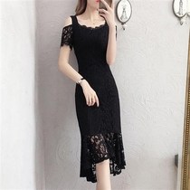 Summer dress lace dress children 2021 popular new summer slim suspenders slip shoulder black dress long