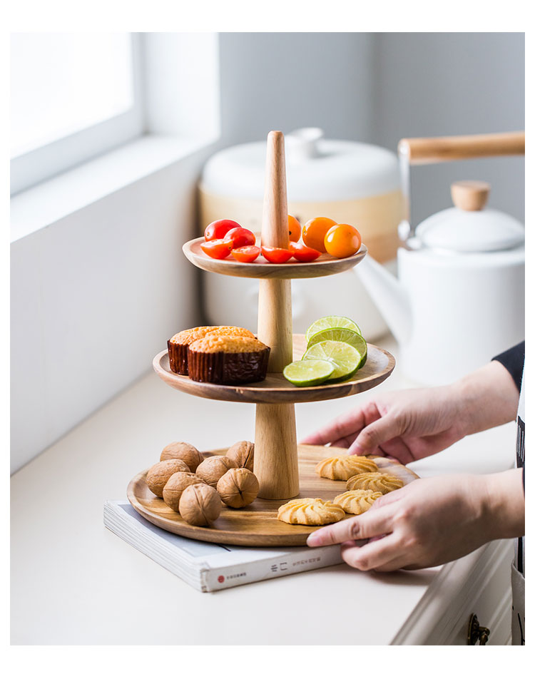 Snack đứng bánh trái cây nhiều lớp phòng khách nhà sáng tạo khay ba lớp khay tráng miệng bàn trưng bày đứng tấm gỗ - Tấm khay gỗ đựng bánh