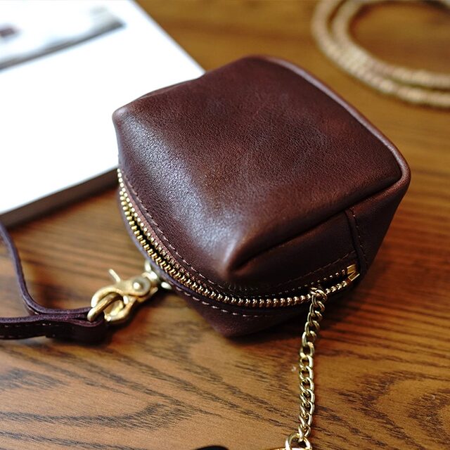 Simple vegetable tanned leather key bag mini handheld large capacity headphones lipstick coins cultural entertainment storage bag coin wallet