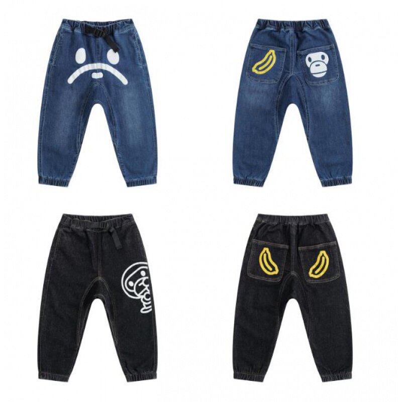 Japanese Tide BAPE Children's New Ape Boy and Girl Boy and Girl Boy with Smile Face Clear Jeans