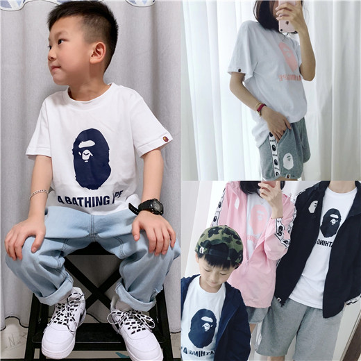 Japanese BAPE ape head boys and girls short-sleeved T-shirt 2020 summer new cotton half-sleeved parent-child trend