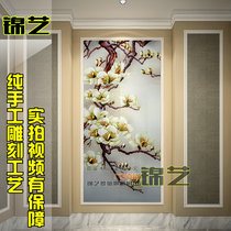Customized carved tempered art glass modern Chinese style entrance living room aisle restaurant background wall decoration painting 0094