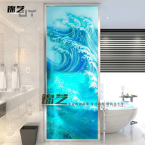 Carved tempered decorative glass art partition wall screen bathroom dry area washstand Nordic modern wave