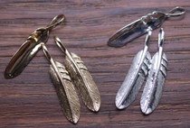 Pure brass plated 24k gold Takahashi Wulang feather pendant key pendant handmade leather accessories