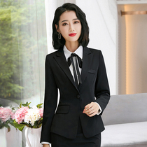 2021 new small suit womens coat solid color Korean suit black long sleeve casual slim slim professional coat
