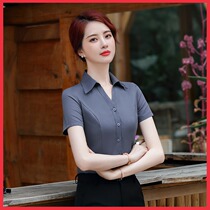 Shirt Women 2021 spring new coat summer thin short sleeve black blue gray shirt professional dress overalls