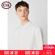 C & A Nam Nút Ve Áo Cắt Tay Áo Bông Polka Dot In Áo Sơ Mi Trắng Tươi CA200205344