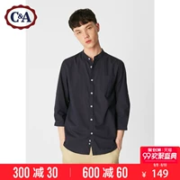 C & A kết cấu jacquard tay áo bông váy nam mùa hè cổ áo cổ áo mỏng chín điểm tay áo CA200205515 kiểu áo dài tay lỡ đẹp