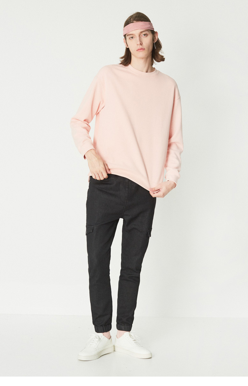 C & A cổ tròn màu rắn oversize áo len đôi nam rộng tay áo dài mùa thu mới CA200207976 áo khoác len nam