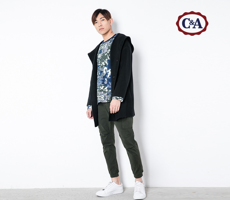 C & A của nam giới trùm đầu Knit Cardigan Casual rơi vai tay áo trùm đầu áo len CA200184998