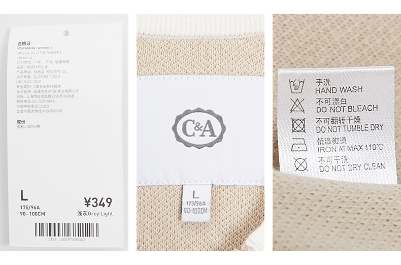 C & A nam ve áo Zip Knit Cardigan mùa thu và mùa đông bông thoải mái áo len CA200197655