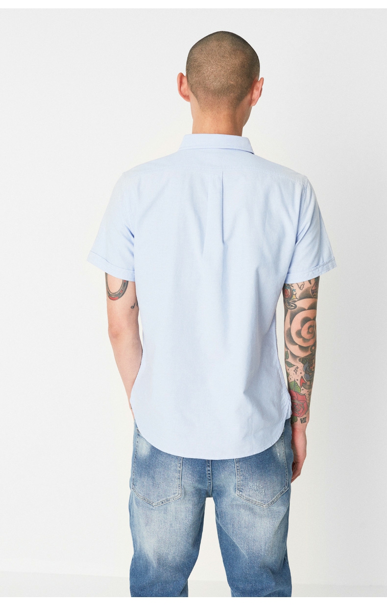 C & A Casual Túi Vá Áo Sơ Mi Màu Xanh Nam Cotton Mùa Hè Oxford Quay Ve Áo Ngắn Tay Áo Sơ Mi CA200205298 áo sơ mi quần tây