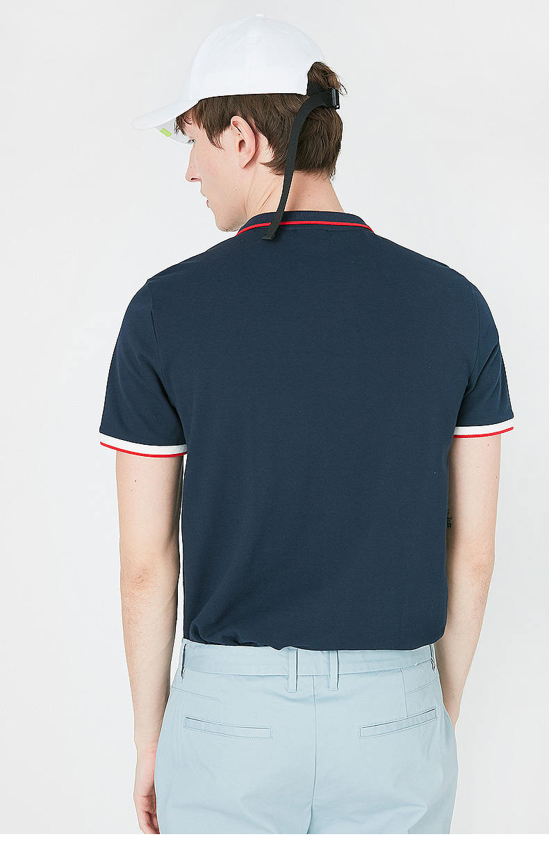 C & A Men Stretch Stretch Tương phản gân tay áo ngắn Áo thun đính cườm Cotton Casual Ve áo Top CA200202745 áo cotton nam