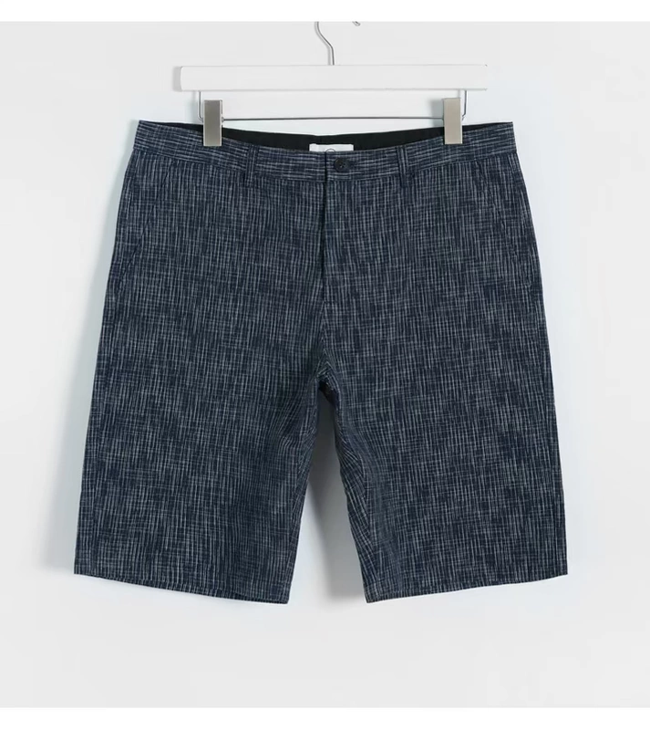 C & A slub sợi nhuộm quần giản dị nam mùa hè dây kéo bông eo Bermuda quần short CA200205696