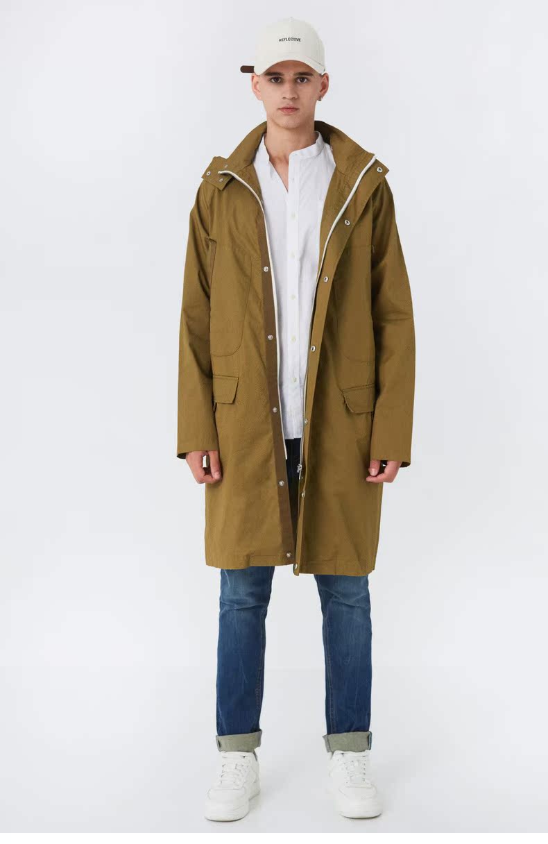 C & A Men Raglan Tay áo Cotton Công sở Áo khoác Mùa thu Mới Trùm đầu Trung bình Dài Áo khoác dài giản dị CA200208181 áo gió chạy bộ