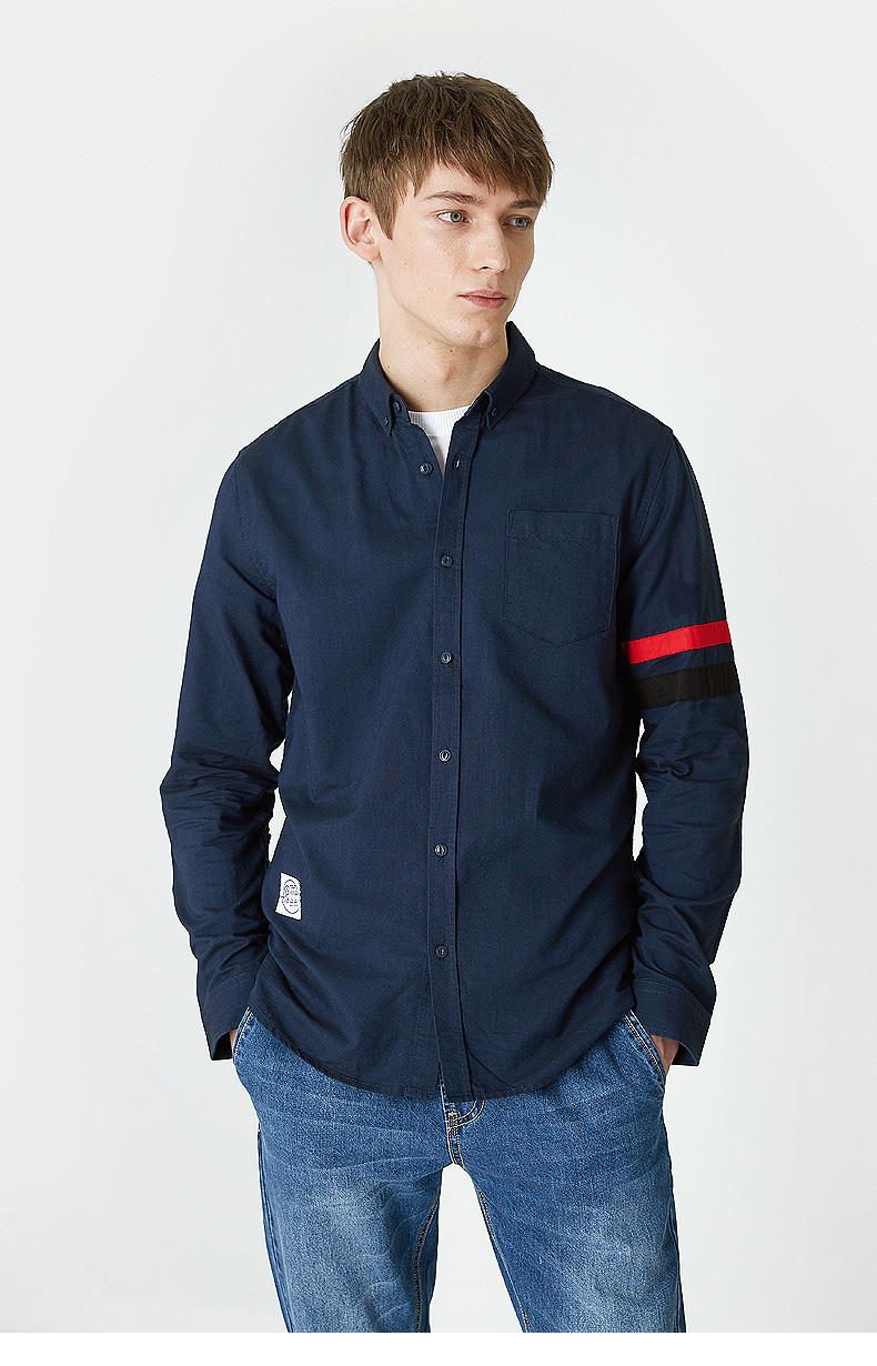C & A xu hướng tương phản màu sọc vá áo sơ mi nam cotton mùa hè oxford dài tay áo CA200203797 áo sơ mi họa tiết nam