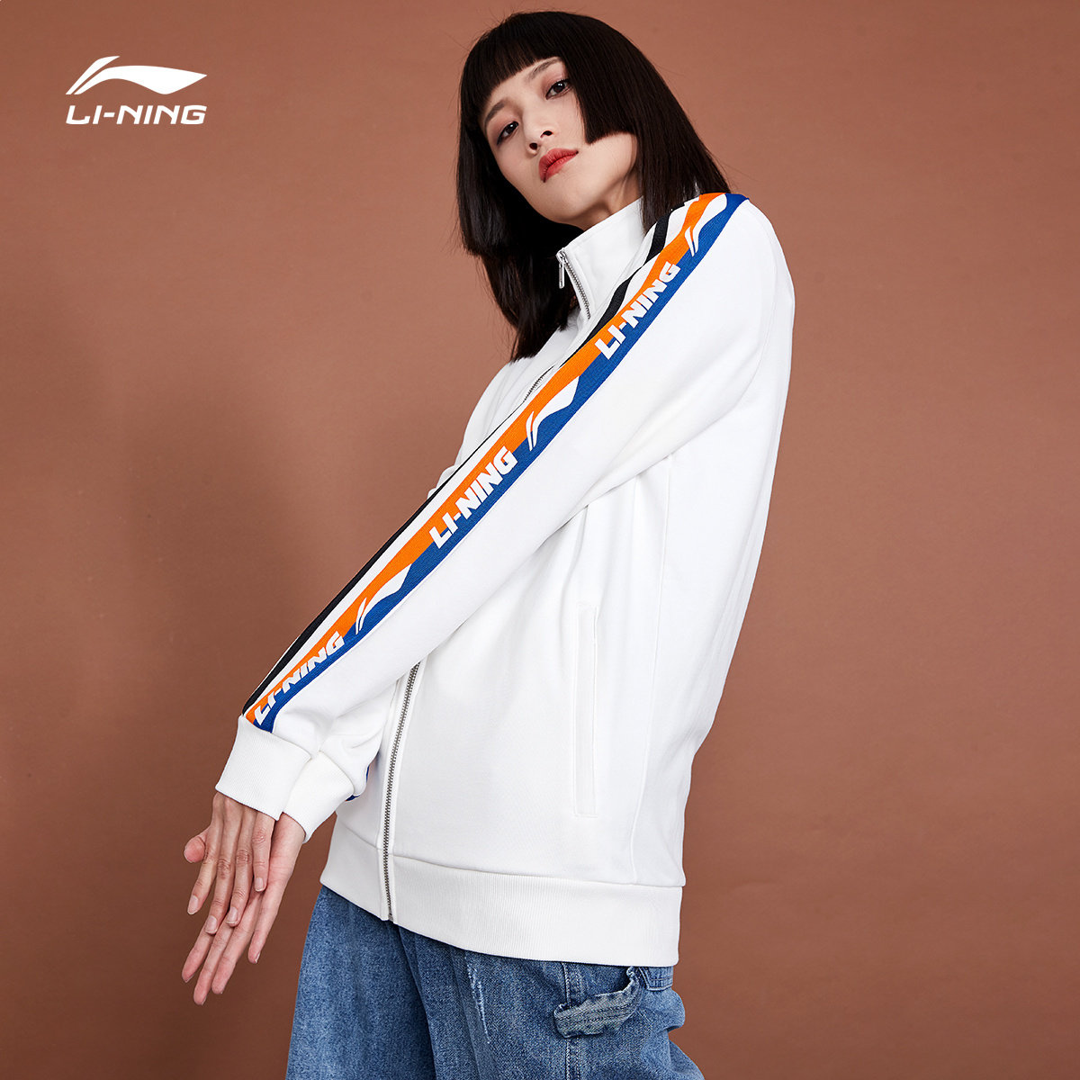 Li Ning sweatshirt men spring stand collar couple wear trend string standard long sleeve cardigan jacket national tide top sportswear women
