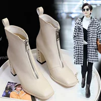 Giày cao cổ trẻ em nữ trắng bốt xuân hè 2018 mới Anh khóa trước Martin giày cao gót nữ mùa đông dày giày boot nữ đẹp hàng hiệu