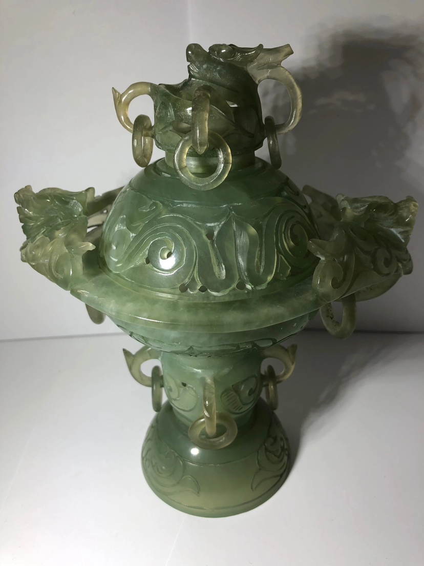 玉香炉 O895日本回流天然玉石和田玉香炉高18cm宽14.5cm重549克