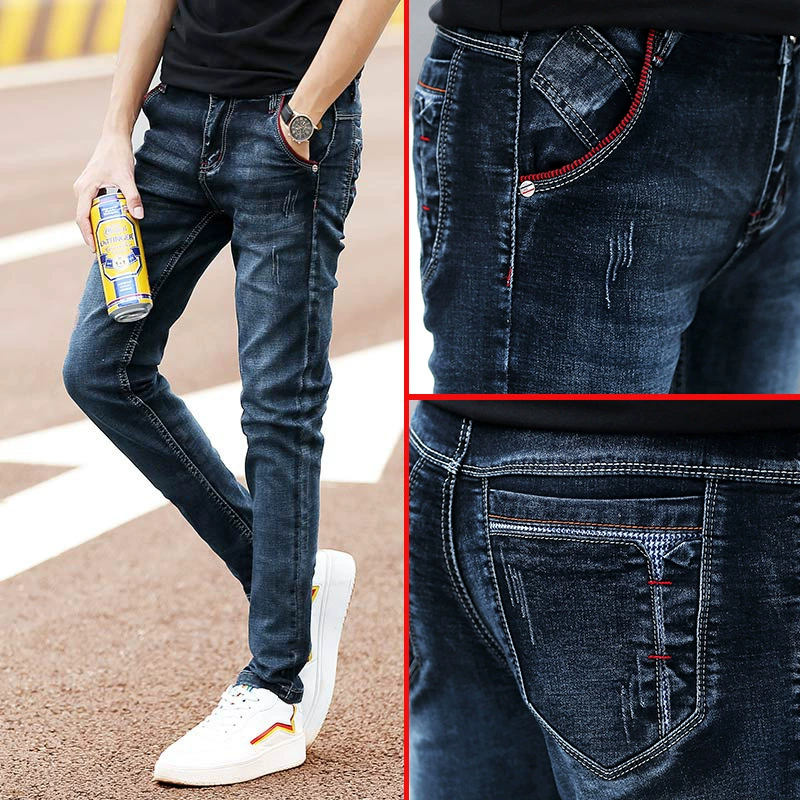 19 mùa thu mới quần jeans nam chân nhỏ thon gọn xu hướng quần dài thẳng xu hướng thời trang nam thanh niên - Quần jean