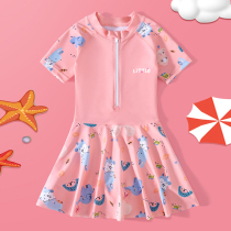 Baby Girl Child Swimsuit One-piece Dress Sunscreen Speed Dry Small CUHK Young Girl Girl Spa Pink Swimsuit