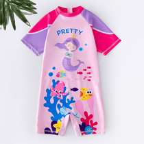 Child Bathing Suit Woman Conjoined Flat Cape Cute Mermaid Pattern Male Child Girl Child Girl Sunscreen Swimsuit