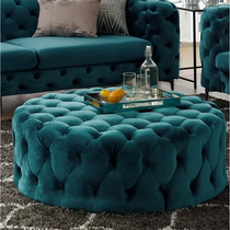 American round shoe changing stool cloakroom velvet sofa stool foot pier dark green pull button fabric coffee table small stool